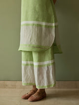 Iva Border Linen Kurta Set - Meadow