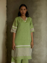 Iva Border Linen Kurta Set - Meadow