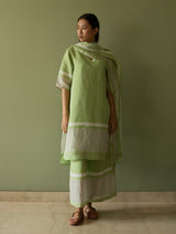 Iva Border Linen Kurta Set - Meadow