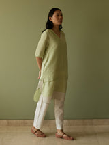 Jira Pleated Stripe Linen Kurta - Meadow