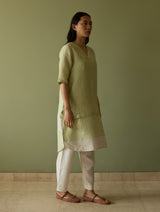 Jira Pleated Stripe Linen Kurta - Meadow
