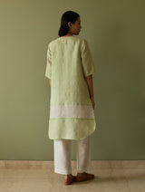 Jira Pleated Stripe Linen Kurta - Meadow