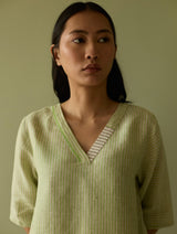 Jira Pleated Stripe Linen Kurta Set - Meadow
