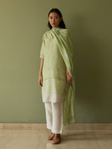 Jira Pleated Stripe Linen Kurta Set - Meadow