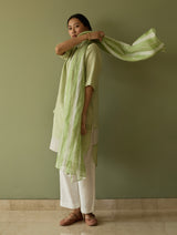 Jira Pleated Stripe Linen Kurta Set - Meadow