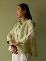 Tia Stripe Linen Cropped Shirt - Meadow