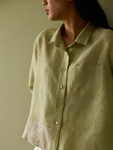 Tia Stripe Linen Cropped Shirt - Meadow