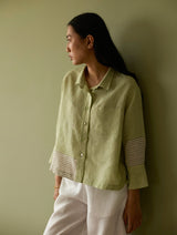 Tia Stripe Linen Cropped Shirt - Meadow