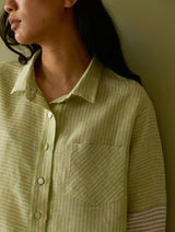 Tia Stripe Linen Cropped Shirt - Meadow
