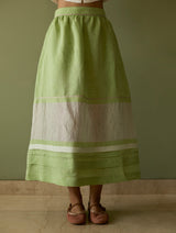 Ora Pleated Border Linen Skirt - Meadow