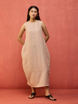 Juro Stripe Linen Parabola Dress - Rose