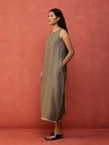 Juro Stripe Linen Parabola Dress - Grey