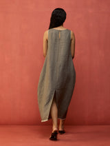 Juro Stripe Linen Parabola Dress - Grey