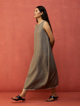 Juro Stripe Linen Parabola Dress - Grey