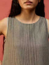 Juro Stripe Linen Parabola Dress - Grey