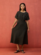 Fumi Bias Skirt Stripe Linen Dress - Charcoal
