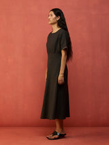 Fumi Bias Skirt Stripe Linen Dress - Charcoal