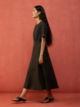 Fumi Bias Skirt Stripe Linen Dress - Charcoal