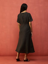 Fumi Bias Skirt Stripe Linen Dress - Charcoal