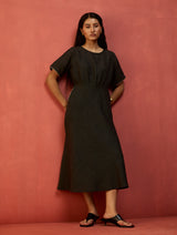 Fumi Bias Skirt Stripe Linen Dress - Charcoal