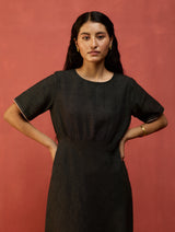 Fumi Bias Skirt Stripe Linen Dress - Charcoal