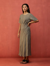 Fumi Bias Skirt Stripe Linen Dress - Grey