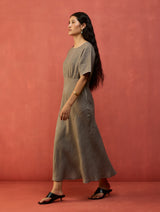 Fumi Bias Skirt Stripe Linen Dress - Grey