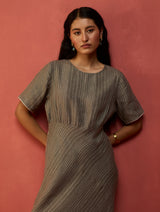 Fumi Bias Skirt Stripe Linen Dress - Grey