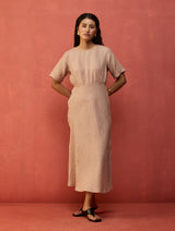 Fumi Bias Skirt Stripe Linen Dress - Dusty Rose