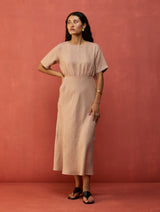 Fumi Bias Skirt Stripe Linen Dress - Dusty Rose