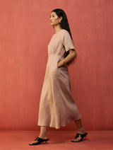 Fumi Bias Skirt Stripe Linen Dress - Dusty Rose