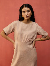 Fumi Bias Skirt Stripe Linen Dress - Dusty Rose