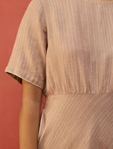 Fumi Bias Skirt Stripe Linen Dress - Dusty Rose