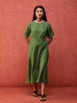Fumi Bias Skirt Stripe Linen Dress - Fern Green
