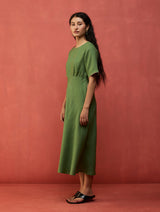 Fumi Bias Skirt Stripe Linen Dress - Fern Green