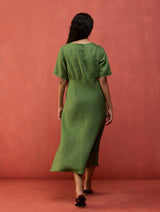 Fumi Bias Skirt Stripe Linen Dress - Fern Green