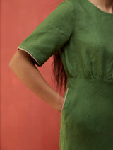 Fumi Bias Skirt Stripe Linen Dress - Fern Green