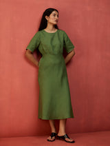 Fumi Bias Skirt Stripe Linen Dress - Fern Green