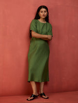 Fumi Bias Skirt Stripe Linen Dress - Fern Green