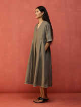 Maki Pleated Linen Dress - Grey