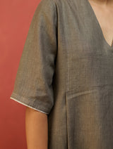 Maki Pleated Linen Dress - Grey
