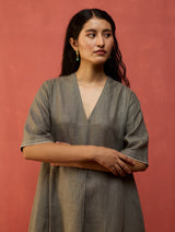 Maki Pleated Linen Dress - Grey