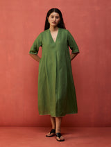 Maki Pleated Linen Dress - Fern Green