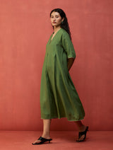 Maki Pleated Linen Dress - Fern Green