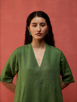 Maki Pleated Linen Dress - Fern Green