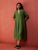 Maki Pleated Linen Dress - Fern Green