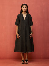 Maki Pleated Linen Dress - Charcoal