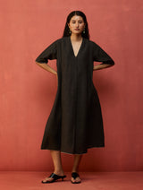 Maki Pleated Linen Dress - Charcoal