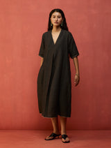 Maki Pleated Linen Dress - Charcoal