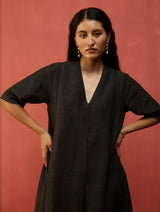 Maki Pleated Linen Dress - Charcoal